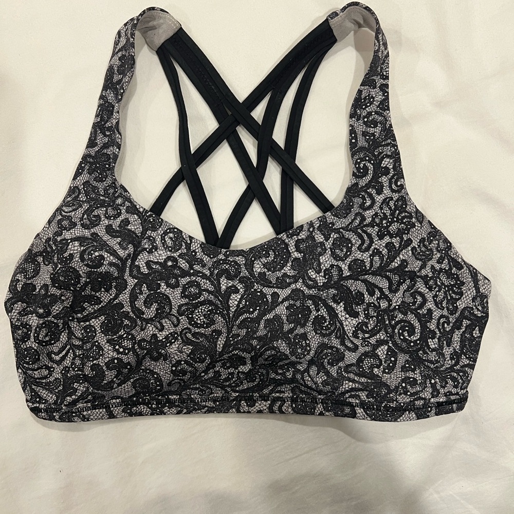 Lululemon Black and White Lace Pattern Sports Bra